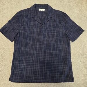 Alex Mill Fred Cotton Chambray Shirt Navy Grid Camp Collar Short Sleeve Mens S